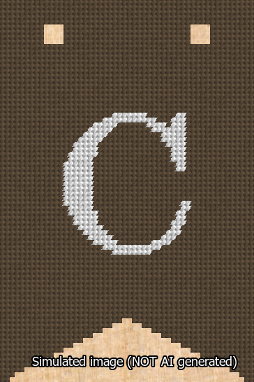 A simulated image of the stitched needlepoint design: Banner 13m Forked C White on Brown. Not A.I. generated.