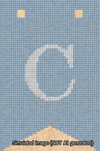 A simulated image of the stitched needlepoint design: Banner 13m Forked C White on Light Blue. Not A.I. generated.