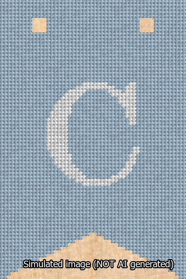 A simulated image of the stitched needlepoint design: Banner 13m Forked C White on Light Blue. Not A.I. generated.