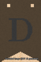 A simulated image of the stitched needlepoint design: Banner 13m Forked D Black on Brown. Not A.I. generated.