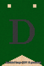 A simulated image of the stitched needlepoint design: Banner 13m Forked D Black on Green. Not A.I. generated.