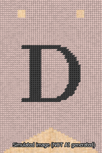 A simulated image of the stitched needlepoint design: Banner 13m Forked D Black on Pink. Not A.I. generated.