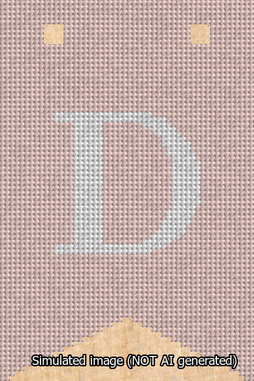 A simulated image of the stitched needlepoint design: Banner 13m Forked D White on Pink. Not A.I. generated.