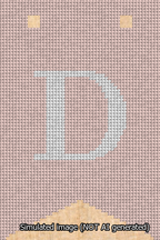 A simulated image of the stitched needlepoint design: Banner 13m Forked D White on Pink. Not A.I. generated.