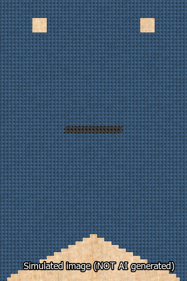 A simulated image of the stitched needlepoint design: Banner 13m Forked Dash Black on Blue. Not A.I. generated.