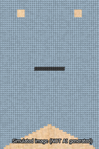 A simulated image of the stitched needlepoint design: Banner 13m Forked Dash Black on Light Blue. Not A.I. generated.