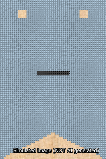 A simulated image of the stitched needlepoint design: Banner 13m Forked Dash Black on Light Blue. Not A.I. generated.