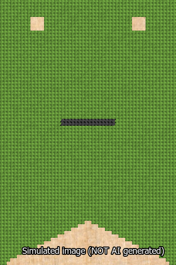 A simulated image of the stitched needlepoint design: Banner 13m Forked Dash Black on Light Green. Not A.I. generated.