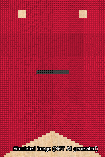 A simulated image of the stitched needlepoint design: Banner 13m Forked Dash Black on Red. Not A.I. generated.