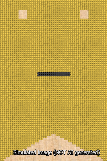 A simulated image of the stitched needlepoint design: Banner 13m Forked Dash Black on Yellow. Not A.I. generated.