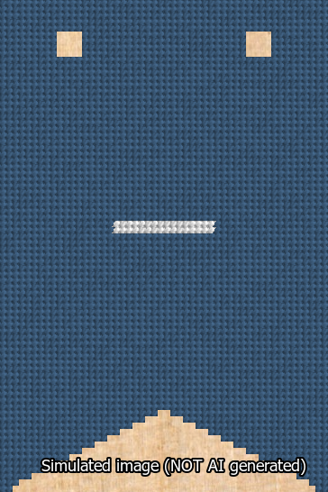 A simulated image of the stitched needlepoint design: Banner 13m Forked Dash White on Blue. Not A.I. generated.
