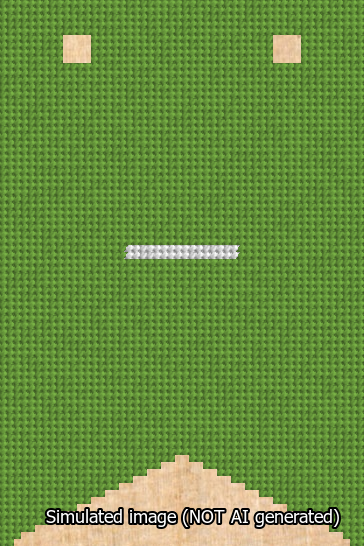 A simulated image of the stitched needlepoint design: Banner 13m Forked Dash White on Light Green. Not A.I. generated.