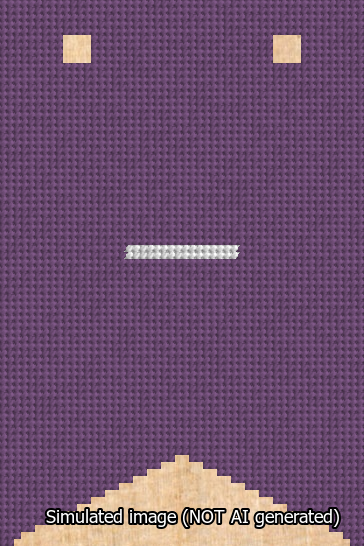 A simulated image of the stitched needlepoint design: Banner 13m Forked Dash White on Purple. Not A.I. generated.