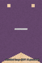 A simulated image of the stitched needlepoint design: Banner 13m Forked Dash White on Purple. Not A.I. generated.