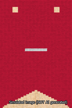 A simulated image of the stitched needlepoint design: Banner 13m Forked Dash White on Red. Not A.I. generated.