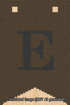 A simulated image of the stitched needlepoint design: Banner 13m Forked E Black on Brown. Not A.I. generated.