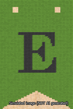 A simulated image of the stitched needlepoint design: Banner 13m Forked E Black on Light Green. Not A.I. generated.