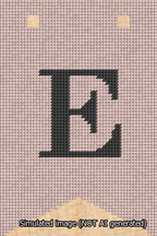 A simulated image of the stitched needlepoint design: Banner 13m Forked E Black on Pink. Not A.I. generated.
