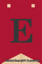 A simulated image of the stitched needlepoint design: Banner 13m Forked E Black on Red. Not A.I. generated.