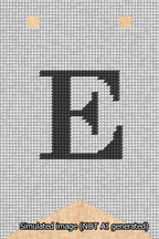 A simulated image of the stitched needlepoint design: Banner 13m Forked E Black on White. Not A.I. generated.