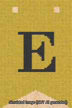 A simulated image of the stitched needlepoint design: Banner 13m Forked E Black on Yellow. Not A.I. generated.