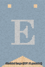 A simulated image of the stitched needlepoint design: Banner 13m Forked E White on Light Blue. Not A.I. generated.