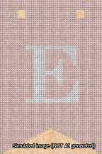A simulated image of the stitched needlepoint design: Banner 13m Forked E White on Pink. Not A.I. generated.