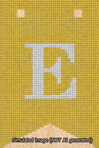 A simulated image of the stitched needlepoint design: Banner 13m Forked E White on Yellow. Not A.I. generated.