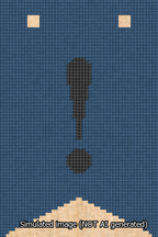A simulated image of the stitched needlepoint design: Banner 13m Forked Exclamation Black on Blue. Not A.I. generated.