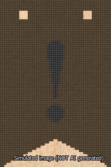 A simulated image of the stitched needlepoint design: Banner 13m Forked Exclamation Black on Brown. Not A.I. generated.