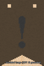 A simulated image of the stitched needlepoint design: Banner 13m Forked Exclamation Black on Brown. Not A.I. generated.