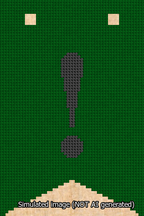 A simulated image of the stitched needlepoint design: Banner 13m Forked Exclamation Black on Green. Not A.I. generated.