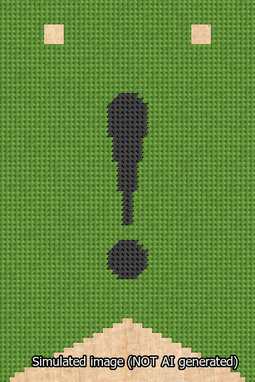 A simulated image of the stitched needlepoint design: Banner 13m Forked Exclamation Black on Light Green. Not A.I. generated.