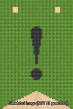 A simulated image of the stitched needlepoint design: Banner 13m Forked Exclamation Black on Light Green. Not A.I. generated.