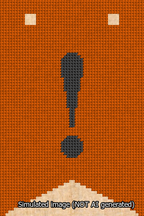 A simulated image of the stitched needlepoint design: Banner 13m Forked Exclamation Black on Orange. Not A.I. generated.
