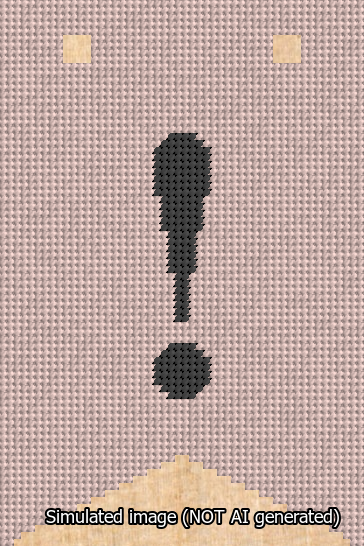 A simulated image of the stitched needlepoint design: Banner 13m Forked Exclamation Black on Pink. Not A.I. generated.