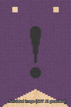 A simulated image of the stitched needlepoint design: Banner 13m Forked Exclamation Black on Purple. Not A.I. generated.