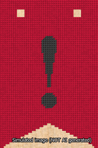 A simulated image of the stitched needlepoint design: Banner 13m Forked Exclamation Black on Red. Not A.I. generated.