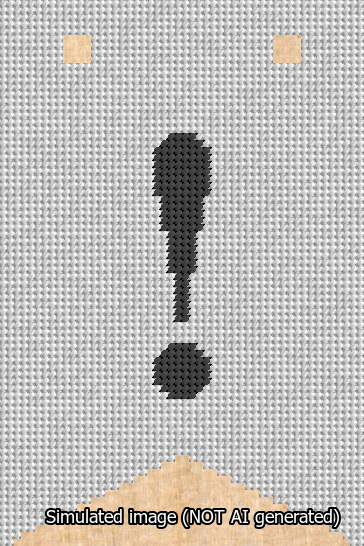A simulated image of the stitched needlepoint design: Banner 13m Forked Exclamation Black on White. Not A.I. generated.