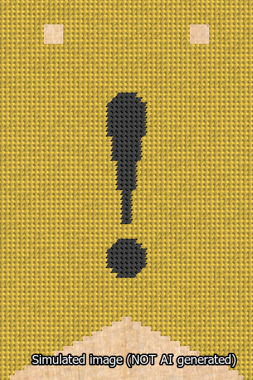 A simulated image of the stitched needlepoint design: Banner 13m Forked Exclamation Black on Yellow. Not A.I. generated.