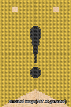 A simulated image of the stitched needlepoint design: Banner 13m Forked Exclamation Black on Yellow. Not A.I. generated.