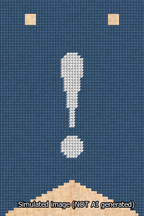 A simulated image of the stitched needlepoint design: Banner 13m Forked Exclamation White on Blue. Not A.I. generated.