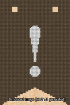 A simulated image of the stitched needlepoint design: Banner 13m Forked Exclamation White on Brown. Not A.I. generated.
