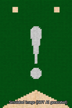 A simulated image of the stitched needlepoint design: Banner 13m Forked Exclamation White on Green. Not A.I. generated.
