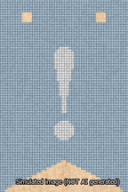 A simulated image of the stitched needlepoint design: Banner 13m Forked Exclamation White on Light Blue. Not A.I. generated.
