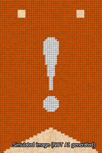 A simulated image of the stitched needlepoint design: Banner 13m Forked Exclamation White on Orange. Not A.I. generated.