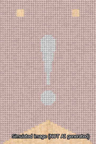 A simulated image of the stitched needlepoint design: Banner 13m Forked Exclamation White on Pink. Not A.I. generated.