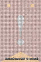 A simulated image of the stitched needlepoint design: Banner 13m Forked Exclamation White on Pink. Not A.I. generated.