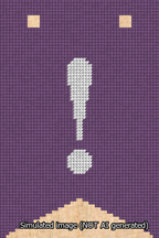 A simulated image of the stitched needlepoint design: Banner 13m Forked Exclamation White on Purple. Not A.I. generated.