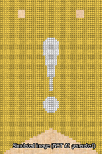 A simulated image of the stitched needlepoint design: Banner 13m Forked Exclamation White on Yellow. Not A.I. generated.